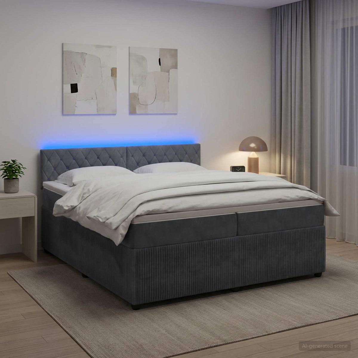 Boxspringbed met matras Donkergrijs 200 x 200 cm Fluweel is nu te koop bij PeponiXL, paradijselijk wonen!