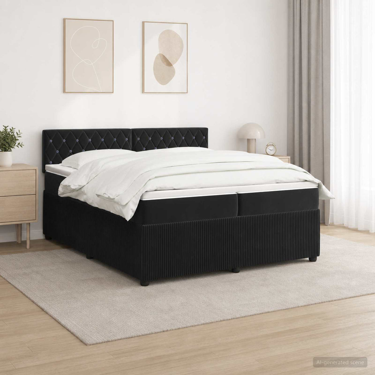 Boxspringbed met matras Zwart 200 x 200 cm Fluweel is nu te koop bij PeponiXL, paradijselijk wonen!