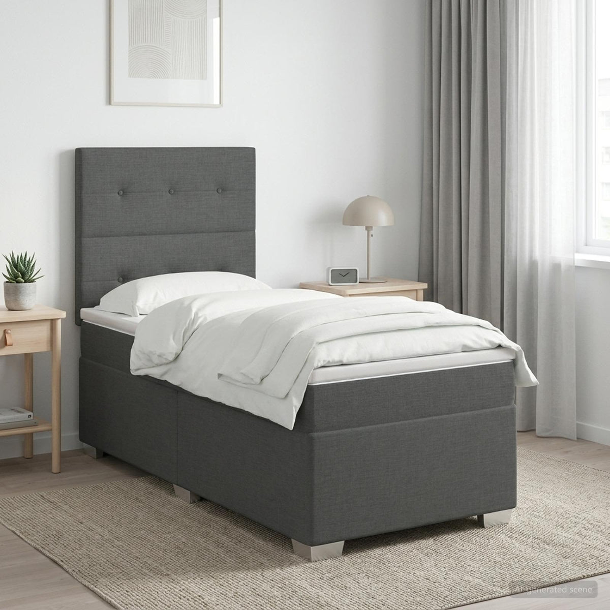 Boxspringbed met matras Donkergrijs 90 x 200 cm Stof is nu te koop bij PeponiXL, paradijselijk wonen!