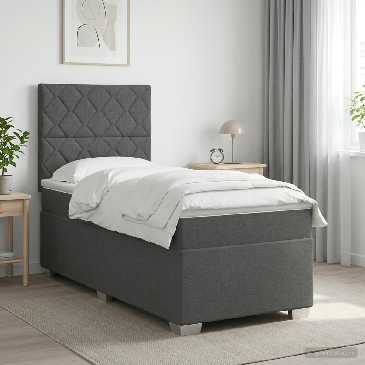 Boxspringbed met matras Donkergrijs 100 x 200 cm Stof is nu te koop bij PeponiXL, paradijselijk wonen!