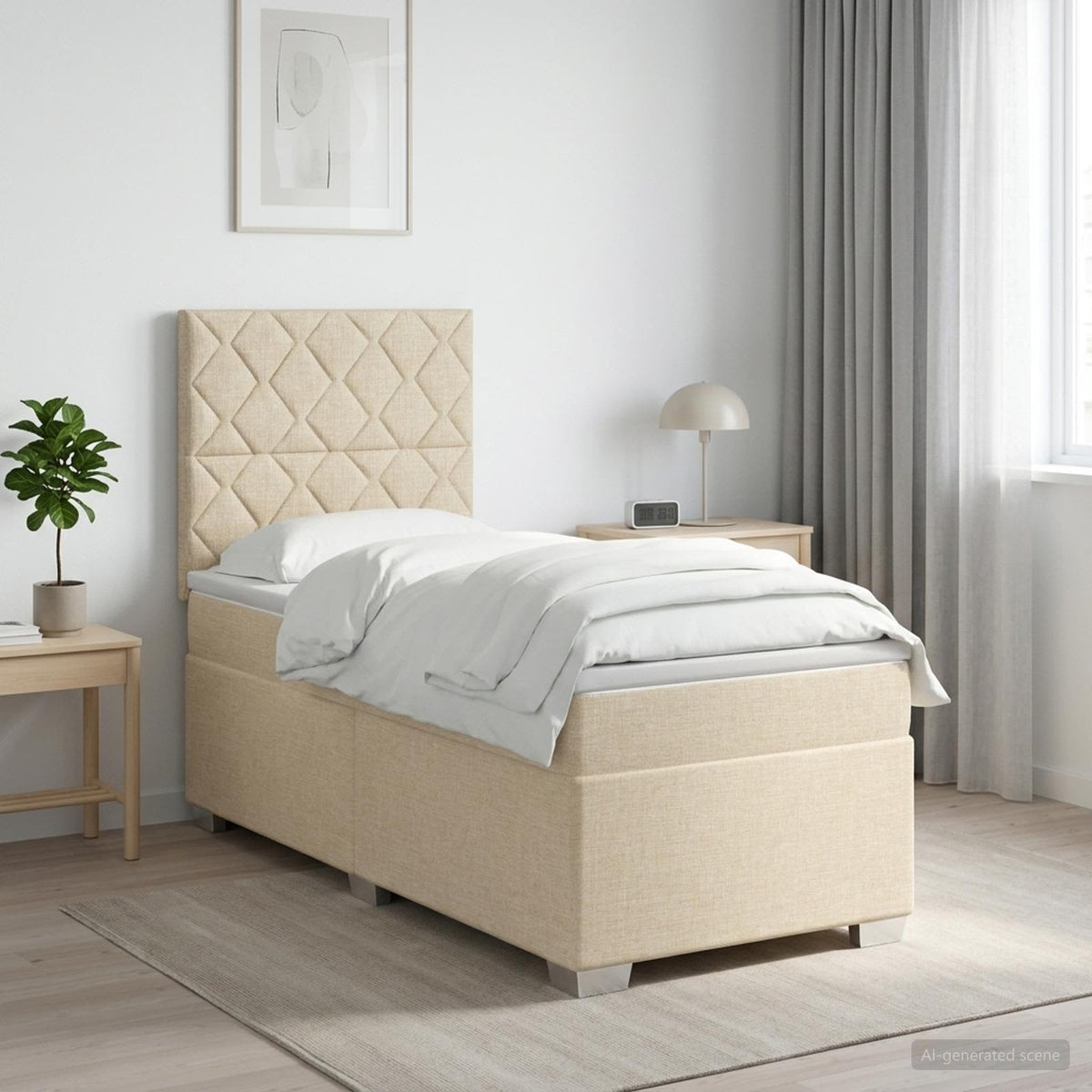 Boxspringbed met matras Crèmekleurig 80 x 200 cm Stof is nu te koop bij PeponiXL, paradijselijk wonen!