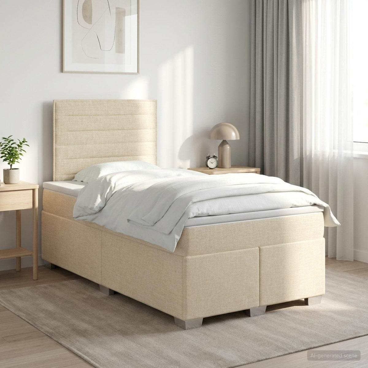 Boxspringbed met matras Crèmekleurig 120 x 190 cm Stof is nu te koop bij PeponiXL, paradijselijk wonen!