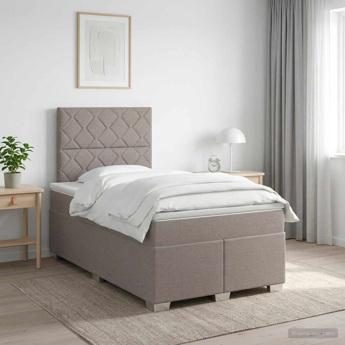 vidaXL Boxspringbed met matras met hoofdeinde Taupe 120 x 200 cm Stof