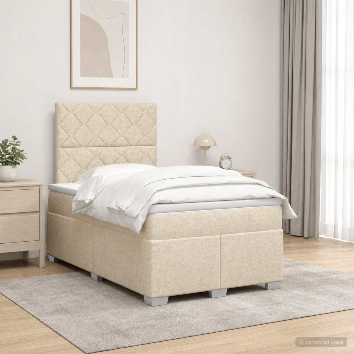Boxspringbed met matras Crèmekleurig 120 x 200 cm Stof is nu te koop bij PeponiXL, paradijselijk wonen!