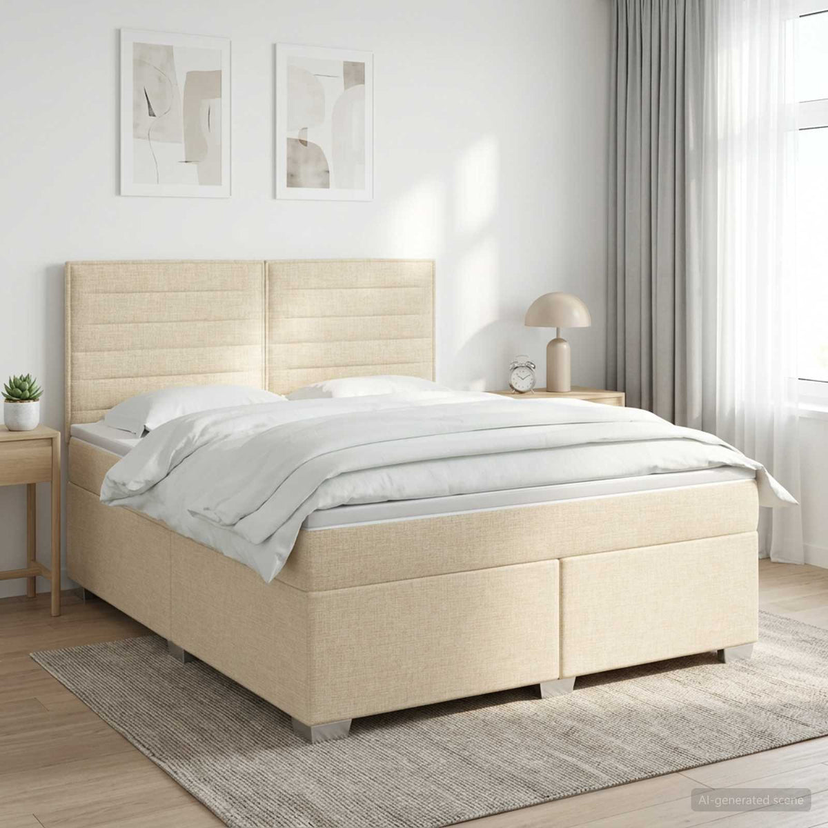Boxspringbed met matras Crèmekleurig 180 x 200 cm Stof is nu te koop bij PeponiXL, paradijselijk wonen!
