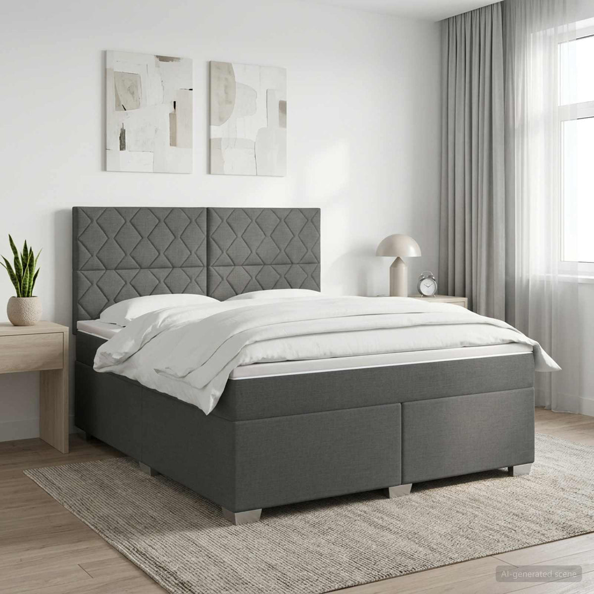 Boxspringbed met matras Donkergrijs 140 x 200 cm Stof is nu te koop bij PeponiXL, paradijselijk wonen!