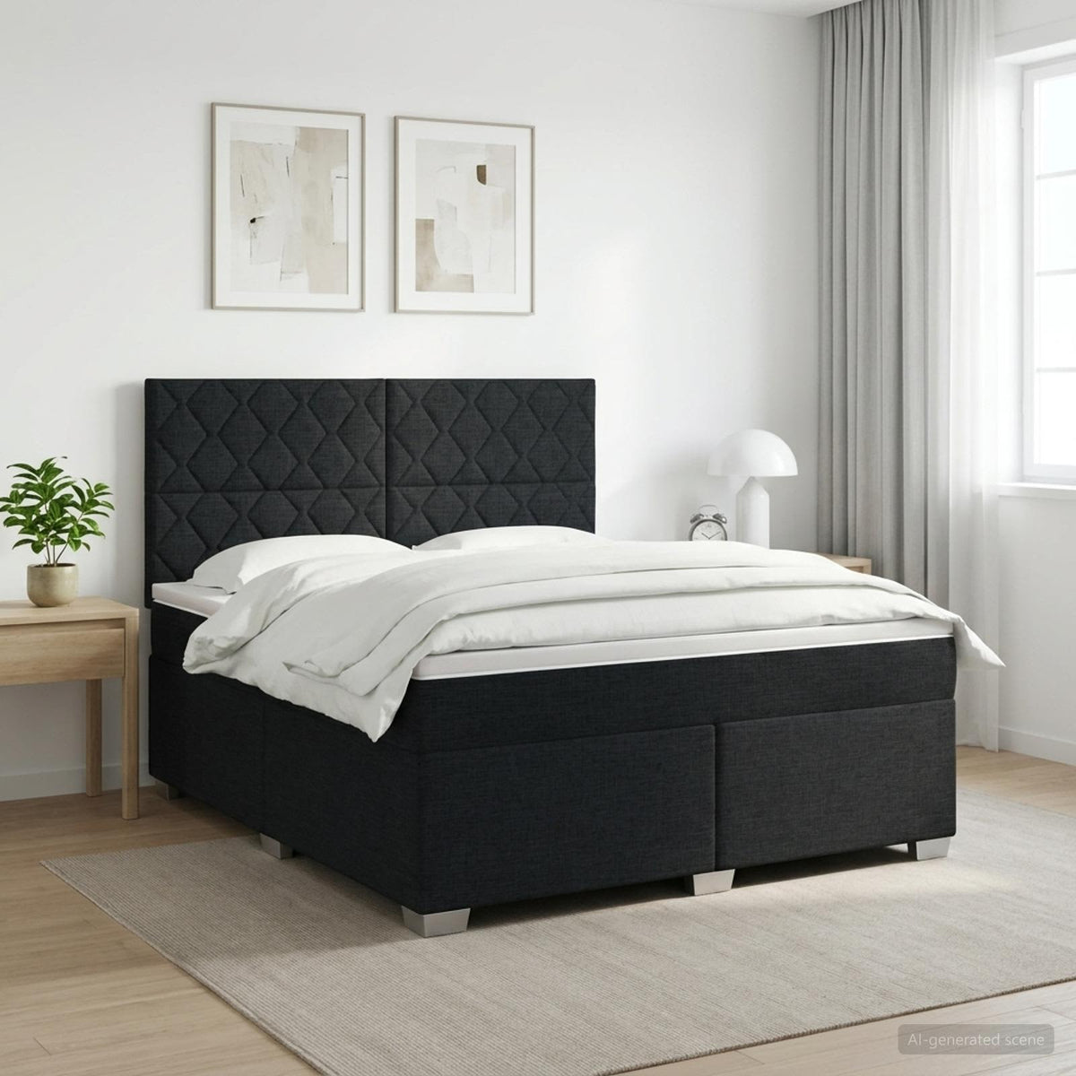 Boxspringbed met matras met hoofdeinde Zwart 140 x 200 cm Stof is nu te koop bij PeponiXL, paradijselijk wonen!