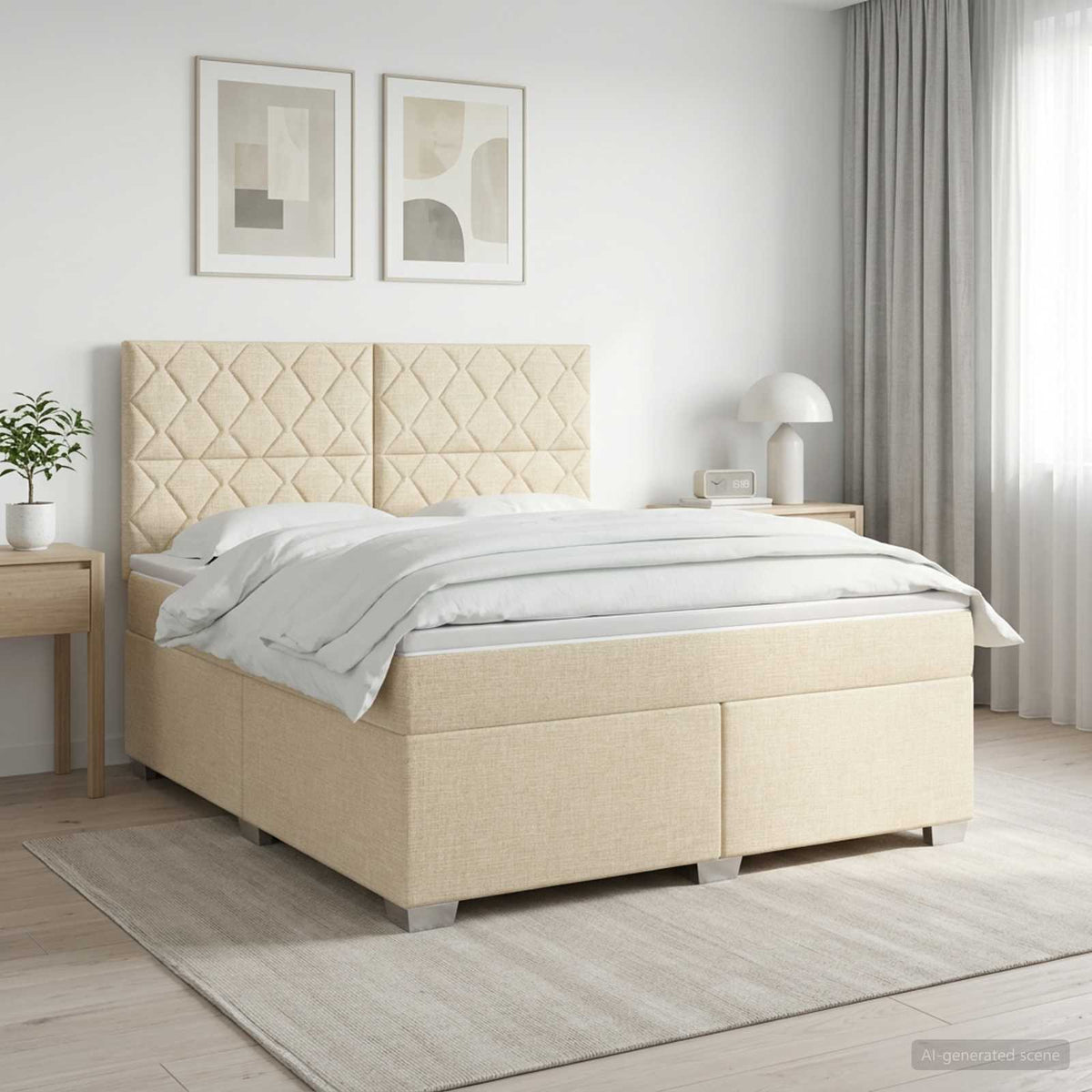 Boxspringbed met matras Crèmekleurig 140 x 190 cm Stof is nu te koop bij PeponiXL, paradijselijk wonen!
