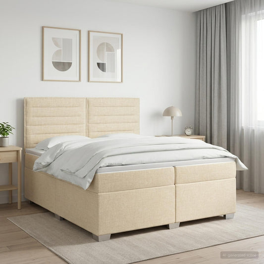 Boxspringbed met matras Crèmekleurig 200 x 200 cm Stof is nu te koop bij PeponiXL, paradijselijk wonen!