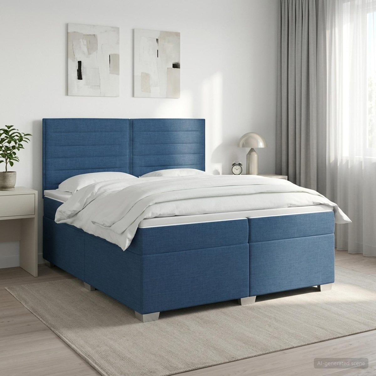 Boxspringbed met matras met hoofdeinde Blauw 200 x 200 cm Stof is nu te koop bij PeponiXL, paradijselijk wonen!