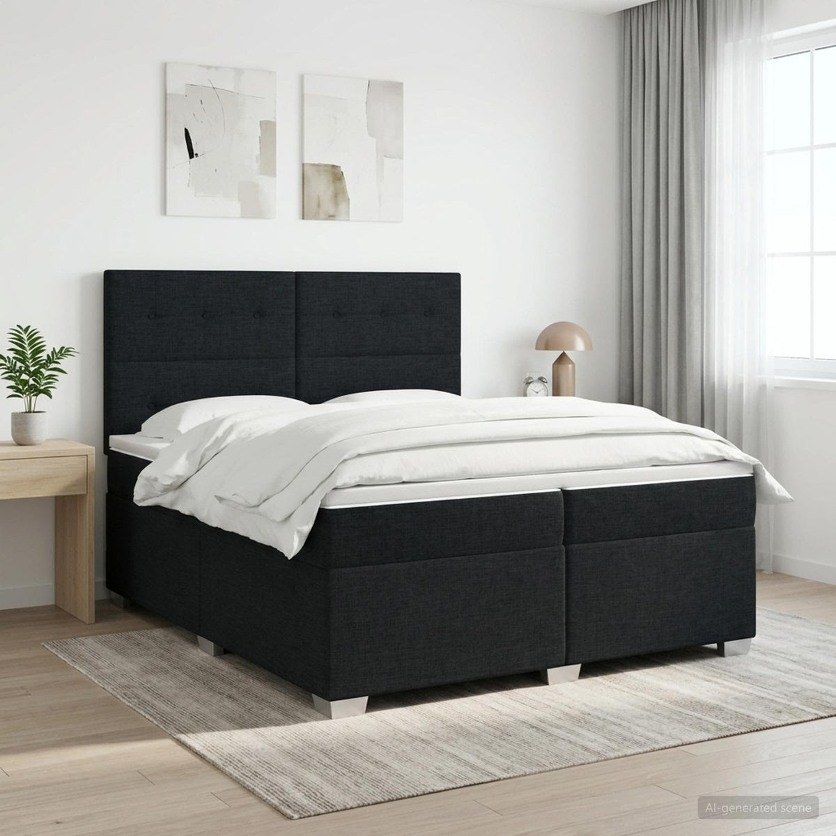 Boxspringbed met matras met hoofdeinde Zwart 200 x 200 cm Stof is nu te koop bij PeponiXL, paradijselijk wonen!