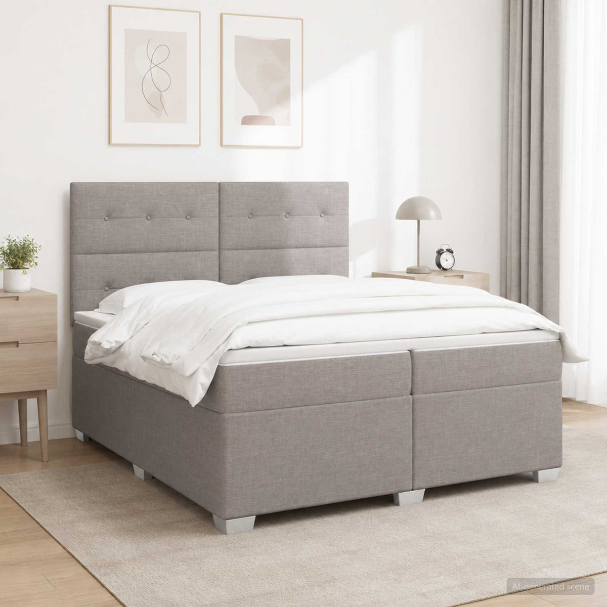 Boxspringbed met matras met hoofdeinde Taupe 200 x 200 cm Stof is nu te koop bij PeponiXL, paradijselijk wonen!