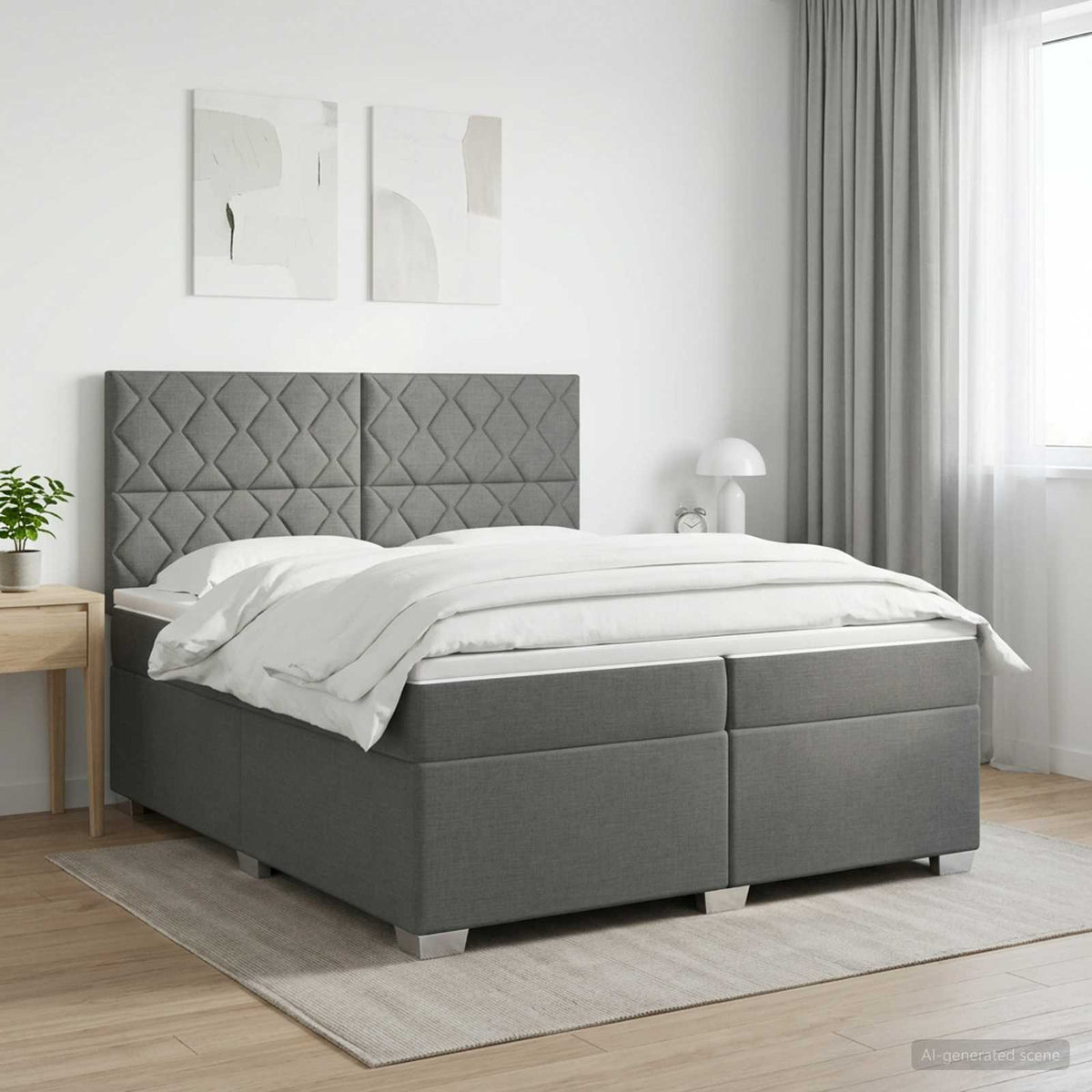 Boxspringbed met matras Donkergrijs 200 x 200 cm Stof is nu te koop bij PeponiXL, paradijselijk wonen!