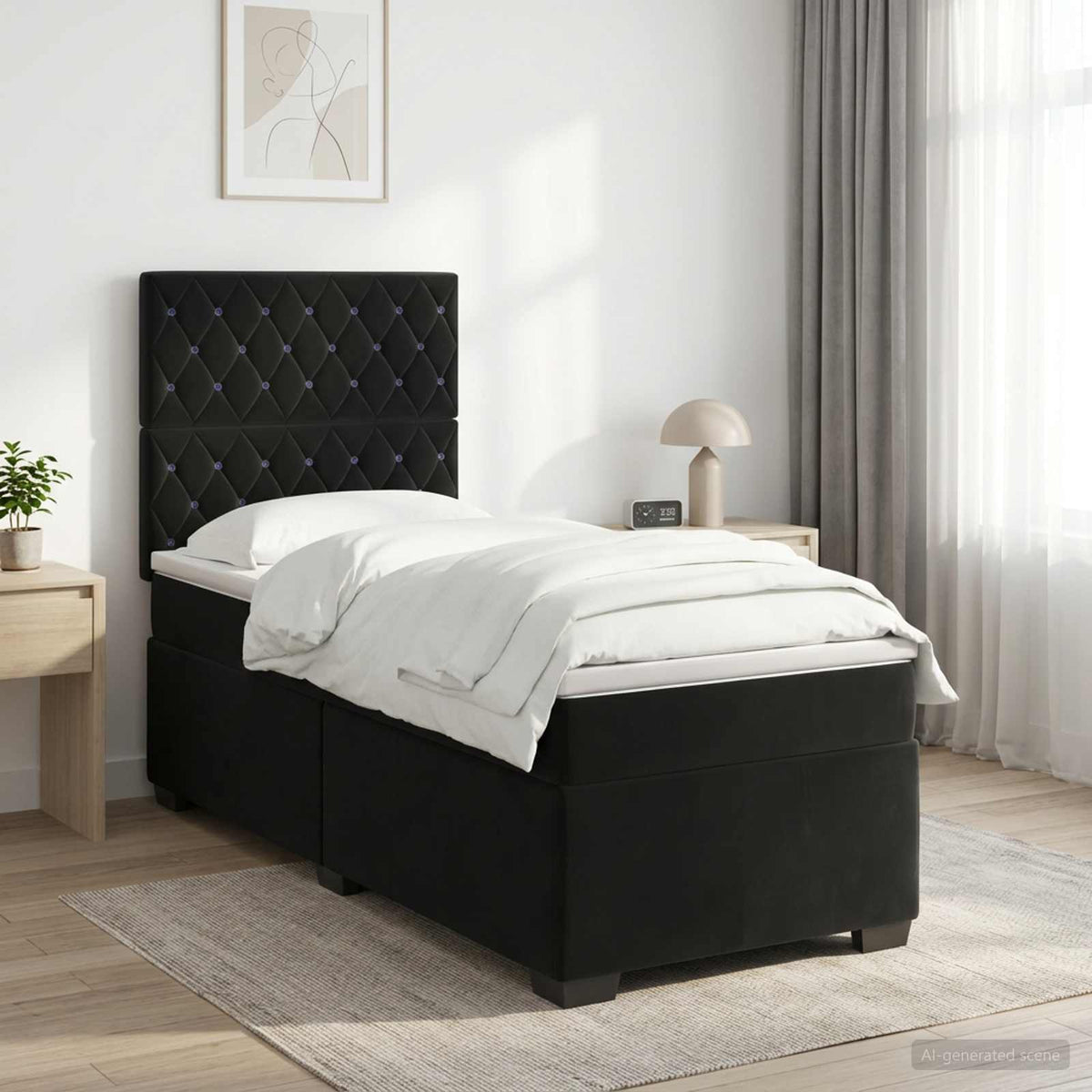 Boxspringbed met matras Zwart 90 x 190 cm Fluweel is nu te koop bij PeponiXL, paradijselijk wonen!