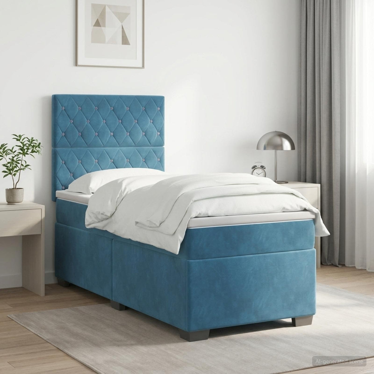Boxspringbed met matras Blauw 90 x 200 cm Fluweel is nu te koop bij PeponiXL, paradijselijk wonen!