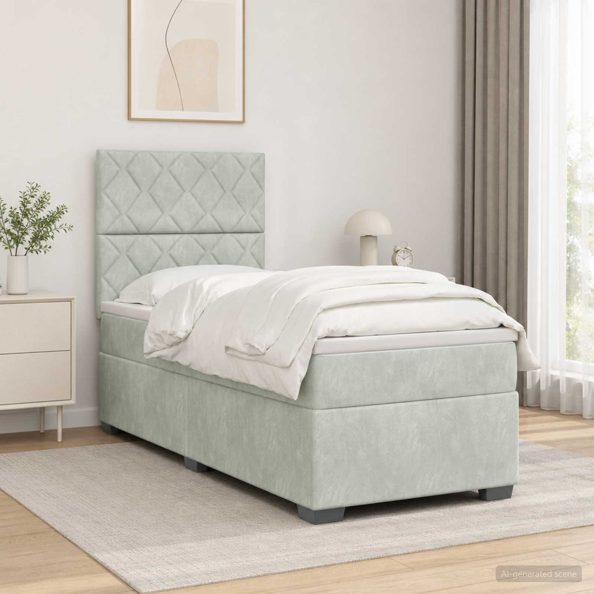 Boxspringbed met matras Lichtgrijs 100 x 200 cm Fluweel is nu te koop bij PeponiXL, paradijselijk wonen!