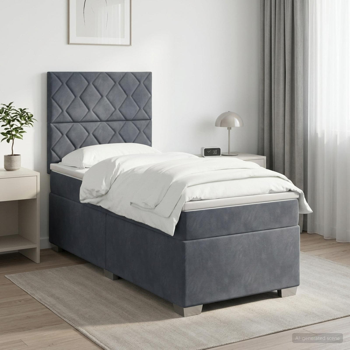 Boxspringbed met matras Donkergrijs 100 x 200 cm Fluweel is nu te koop bij PeponiXL, paradijselijk wonen!