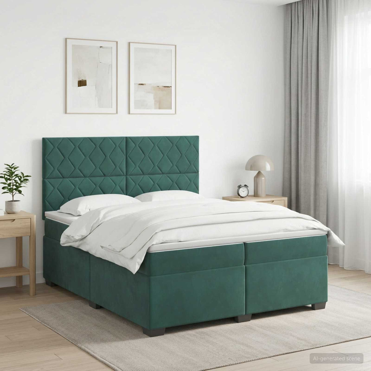 Boxspringbed met matras Donkergroen 200 x 200 cm Fluweel is nu te koop bij PeponiXL, paradijselijk wonen!