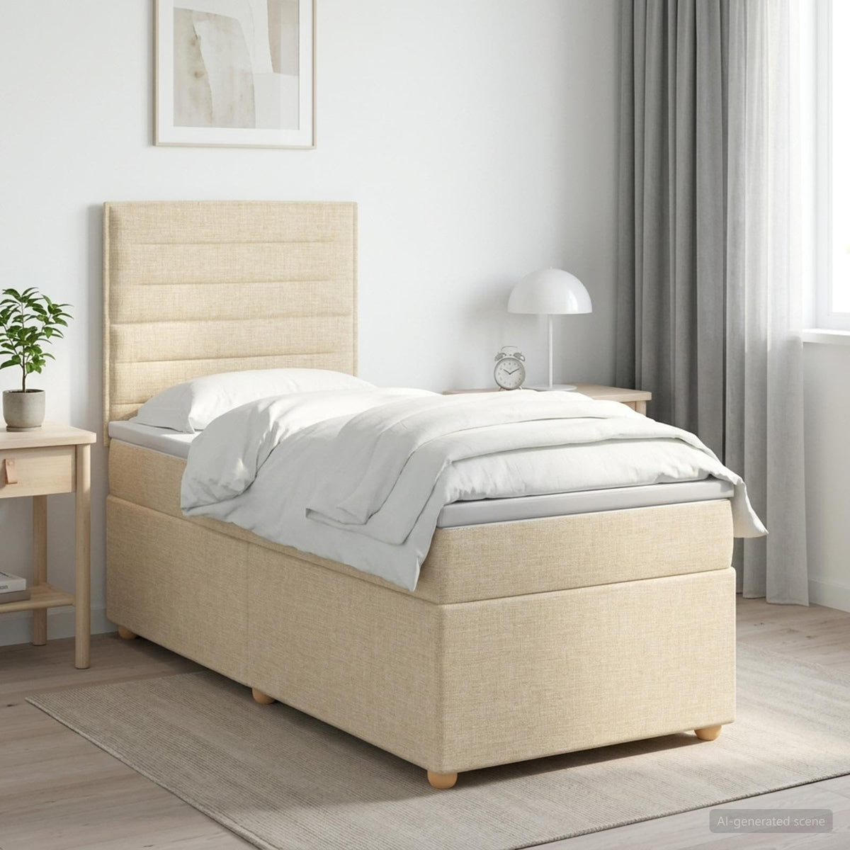 Boxspringbed met matras Crèmekleurig 90 x 200 cm Stof is nu te koop bij PeponiXL, paradijselijk wonen!