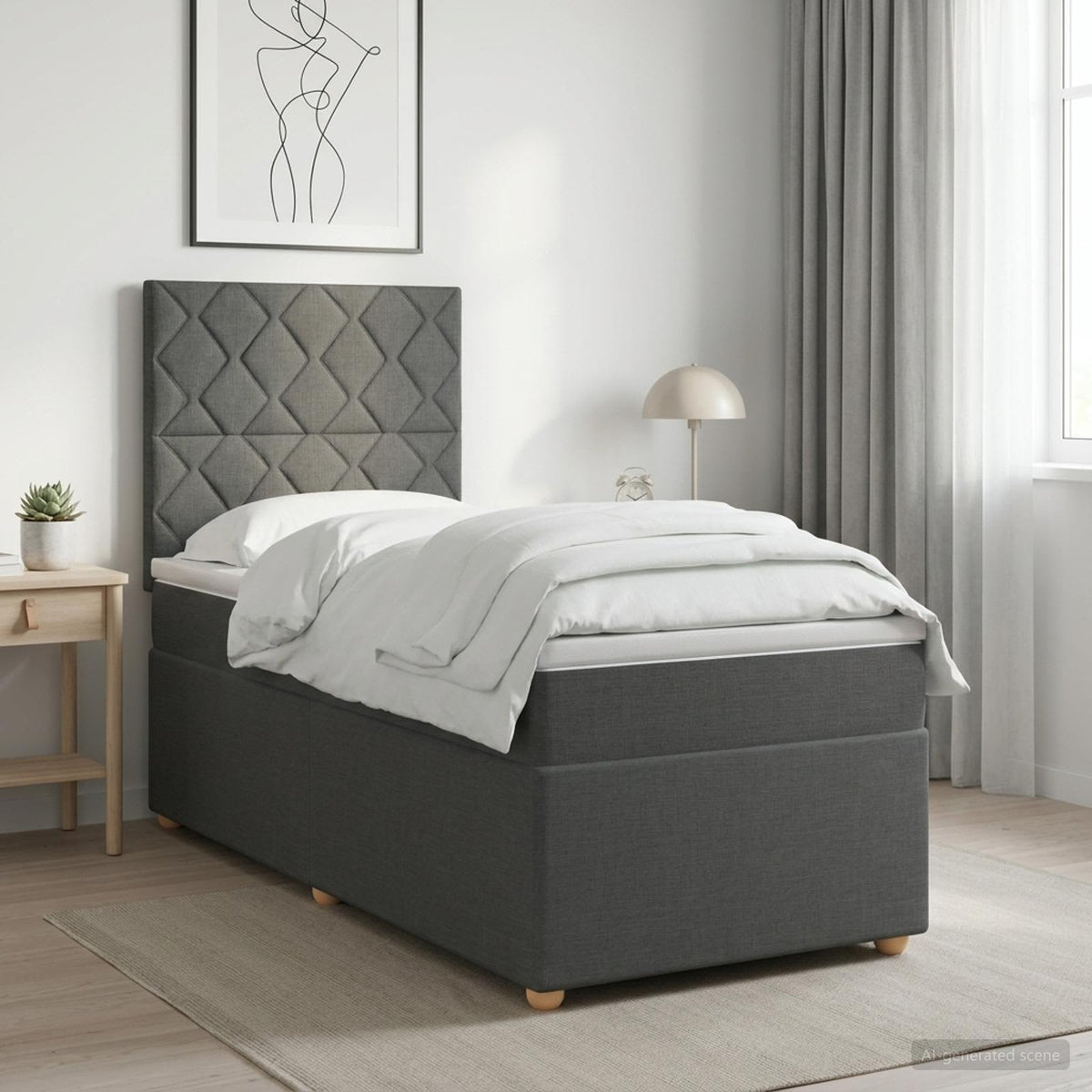 Boxspringbed met matras Donkergrijs 90 x 200 cm Stof is nu te koop bij PeponiXL, paradijselijk wonen!