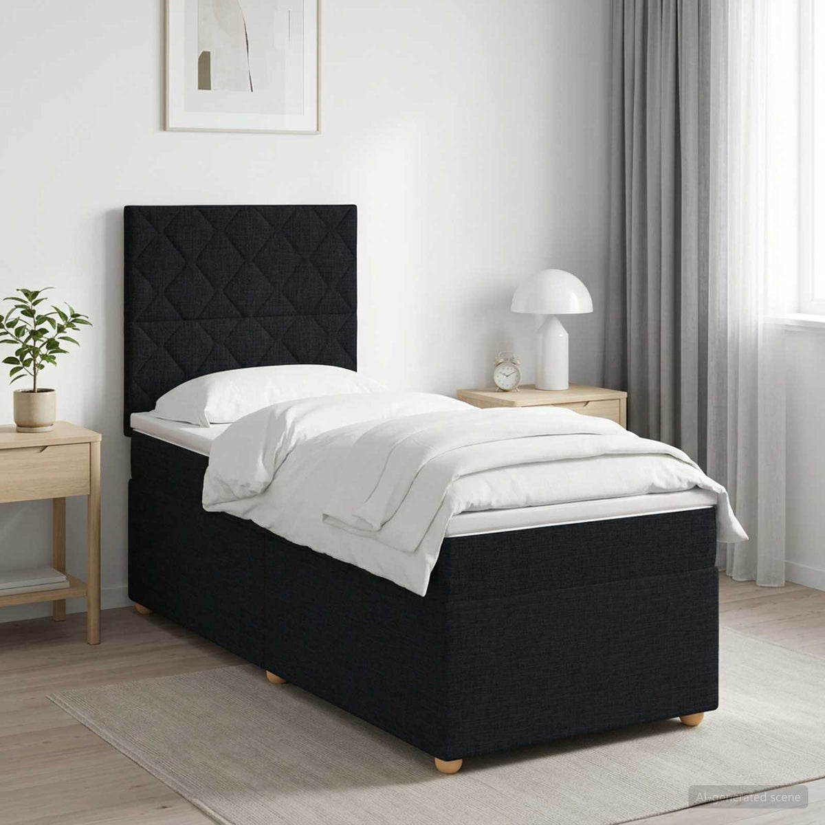 Boxspringbed met matras met hoofdeinde Zwart 80 x 200 cm Stof is nu te koop bij PeponiXL, paradijselijk wonen!