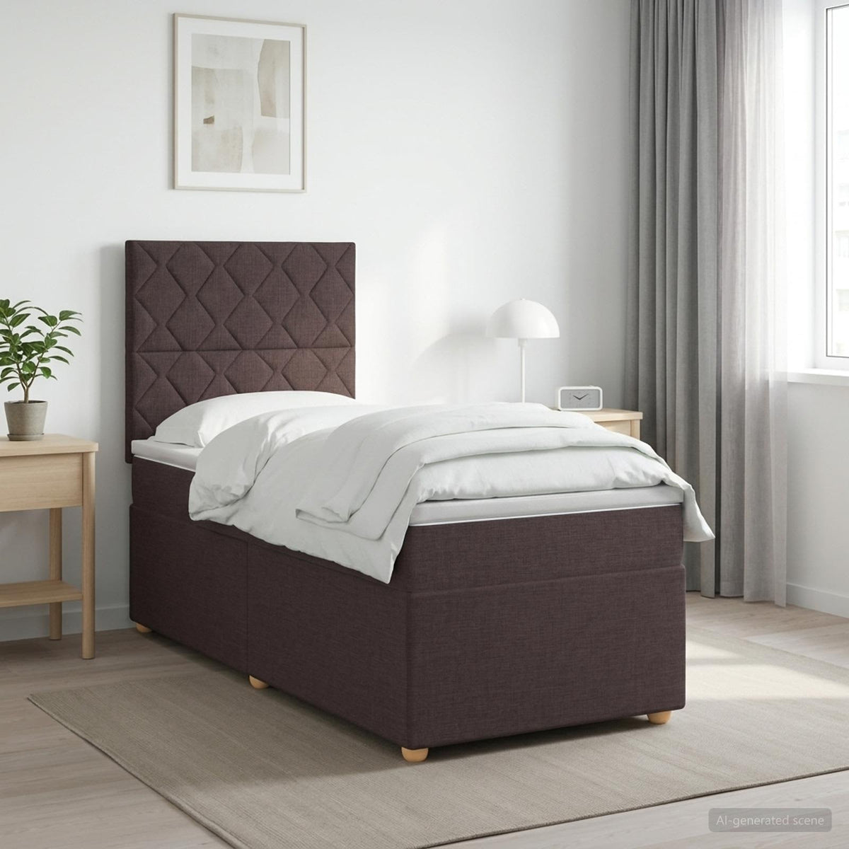 Boxspringbed met matras Donkerbruin 90 x 200 cm Stof is nu te koop bij PeponiXL, paradijselijk wonen!