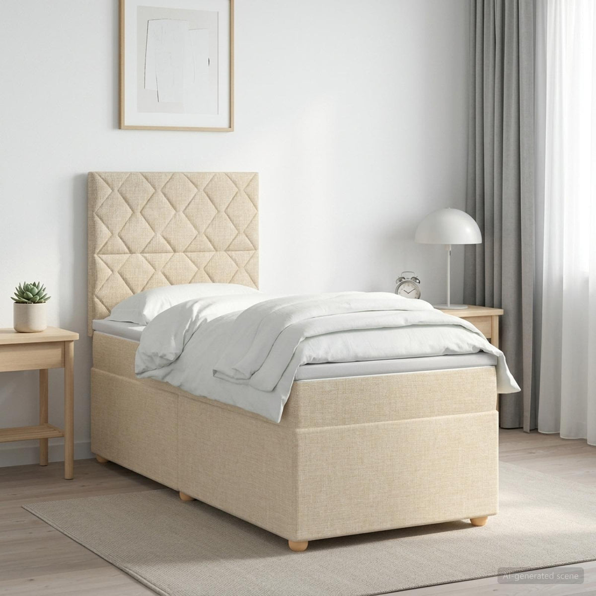 Boxspringbed met matras Crèmekleurig 100 x 200 cm Stof is nu te koop bij PeponiXL, paradijselijk wonen!