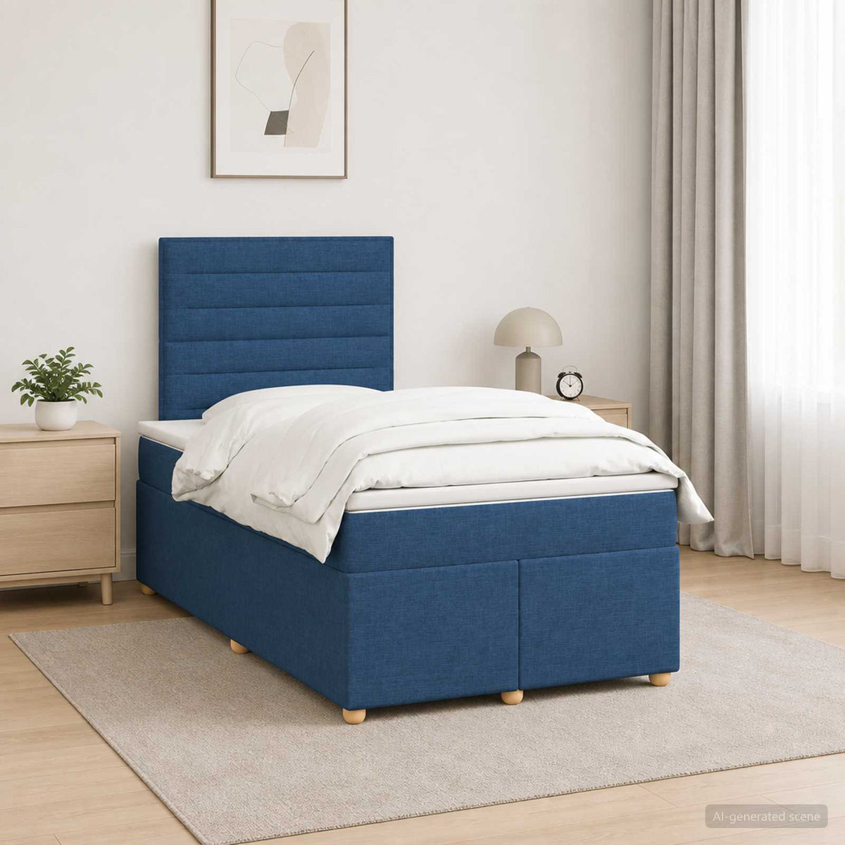 Boxspringbed met matras met hoofdeinde Blauw 120 x 190 cm Stof is nu te koop bij PeponiXL, paradijselijk wonen!