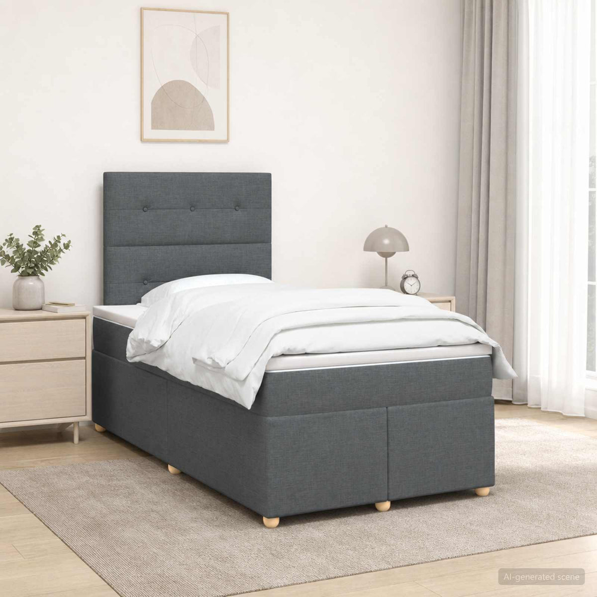 Boxspringbed met matras Donkergrijs 120 x 200 cm Stof is nu te koop bij PeponiXL, paradijselijk wonen!