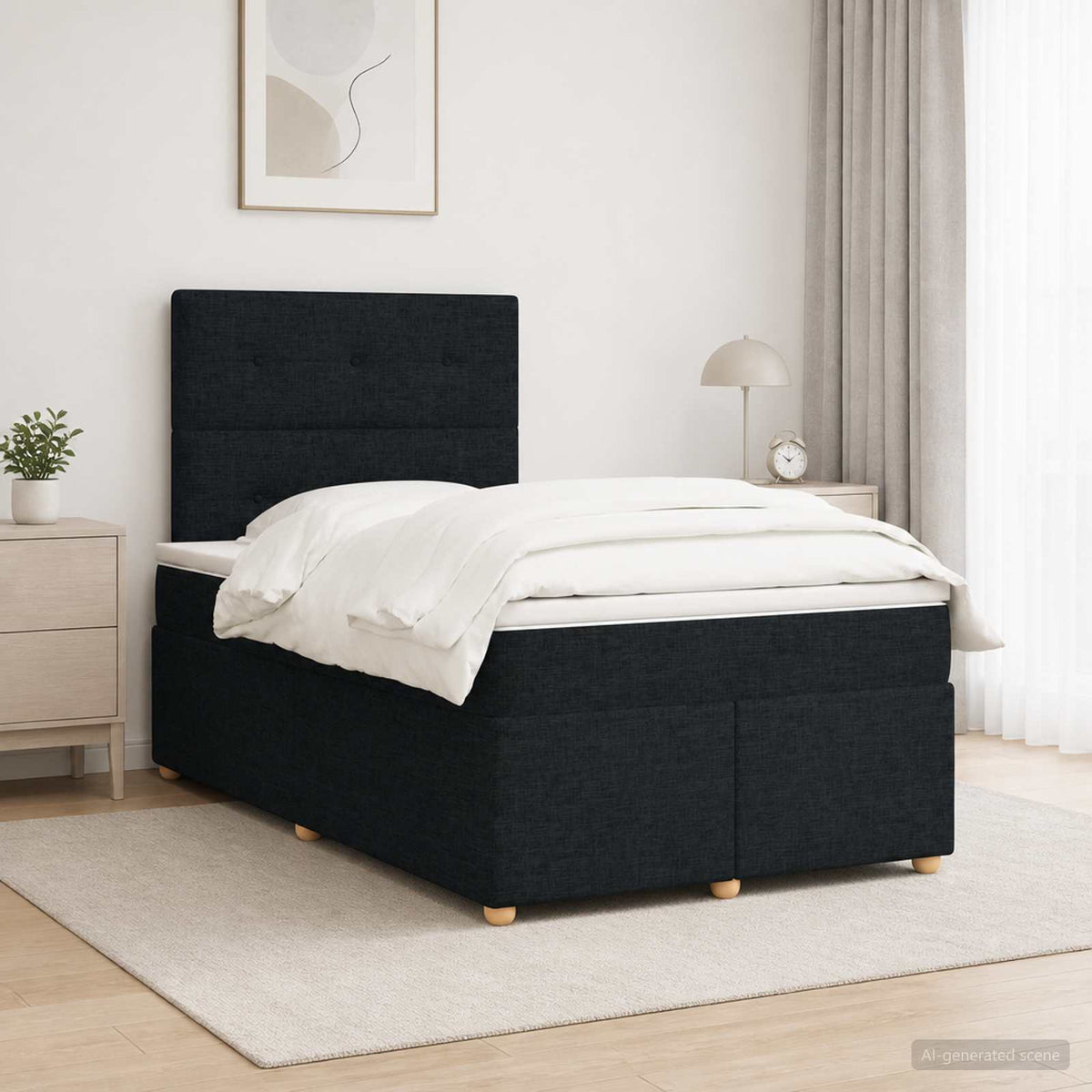 Boxspringbed met matras met hoofdeinde Zwart 120 x 190 cm Stof is nu te koop bij PeponiXL, paradijselijk wonen!