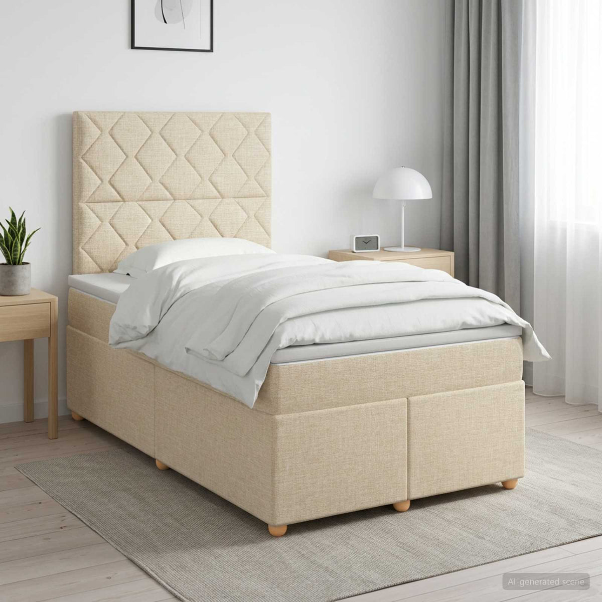 Boxspringbed met matras Crèmekleurig 120 x 200 cm Stof is nu te koop bij PeponiXL, paradijselijk wonen!