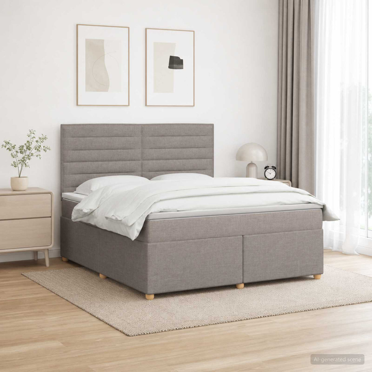 Boxspringbed met matras met hoofdeinde Taupe 180 x 200 cm Stof is nu te koop bij PeponiXL, paradijselijk wonen!
