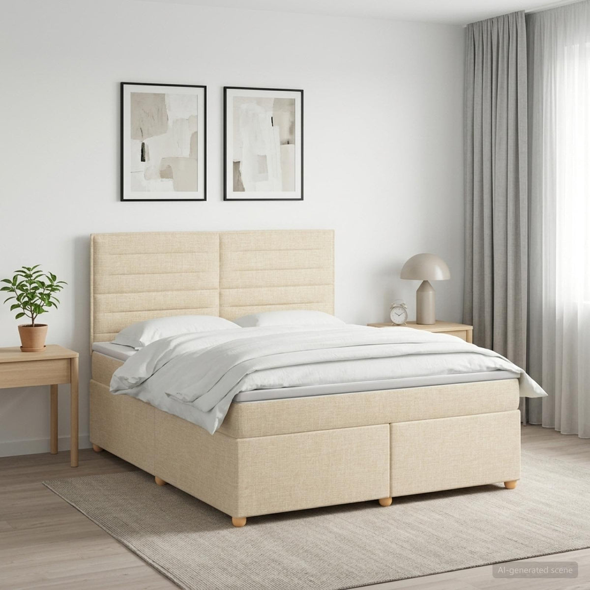 Boxspringbed met matras Crèmekleurig 160 x 200 cm Stof is nu te koop bij PeponiXL, paradijselijk wonen!