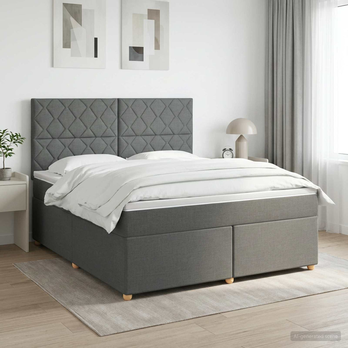 Boxspringbed met matras Donkergrijs 140 x 190 cm Stof is nu te koop bij PeponiXL, paradijselijk wonen!