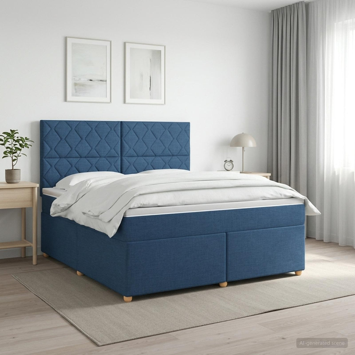 vidaXL Boxspringbed met matras met hoofdeinde Blauw 140 x 200 cm Stof