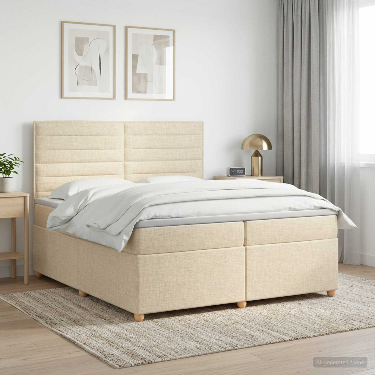 Boxspringbed met matras Crèmekleurig 200 x 200 cm Stof is nu te koop bij PeponiXL, paradijselijk wonen!