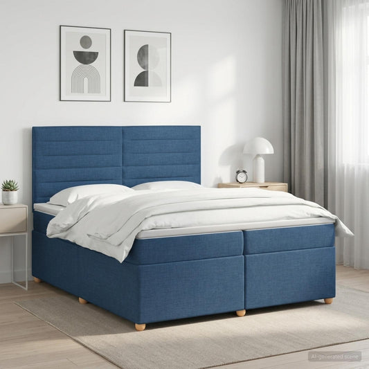 Boxspringbed met matras met hoofdeinde Blauw 200 x 200 cm Stof is nu te koop bij PeponiXL, paradijselijk wonen!