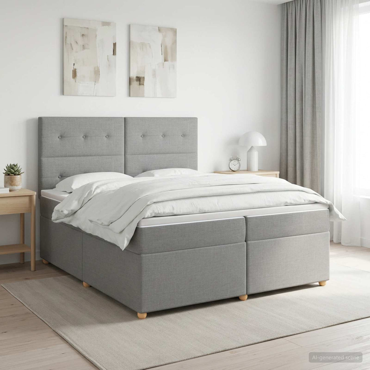 vidaXL Boxspringbed met matras Lichtgrijs 200 x 200 cm Stof