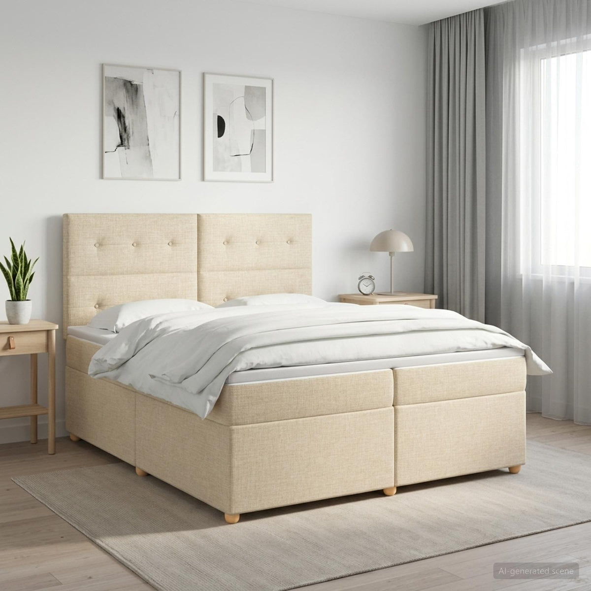 Boxspringbed met matras Crèmekleurig 200 x 200 cm Stof is nu te koop bij PeponiXL, paradijselijk wonen!