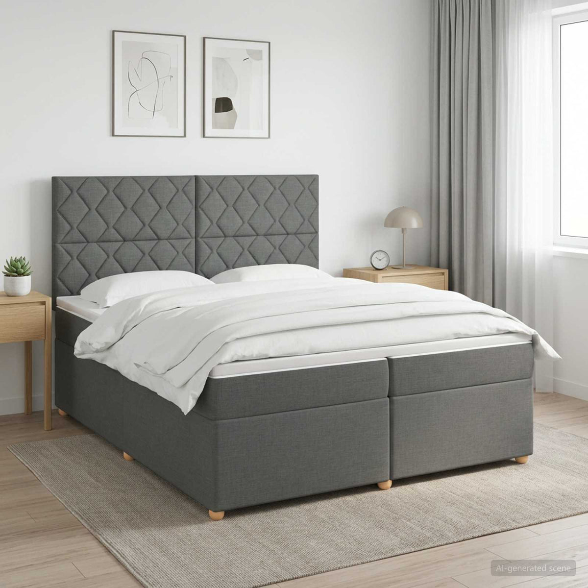 Boxspringbed met matras Donkergrijs 200 x 200 cm Stof is nu te koop bij PeponiXL, paradijselijk wonen!