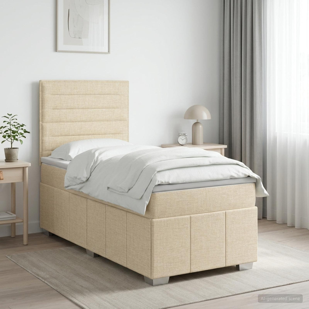 Boxspringbed met matras Crèmekleurig 80 x 200 cm Stof is nu te koop bij PeponiXL, paradijselijk wonen!