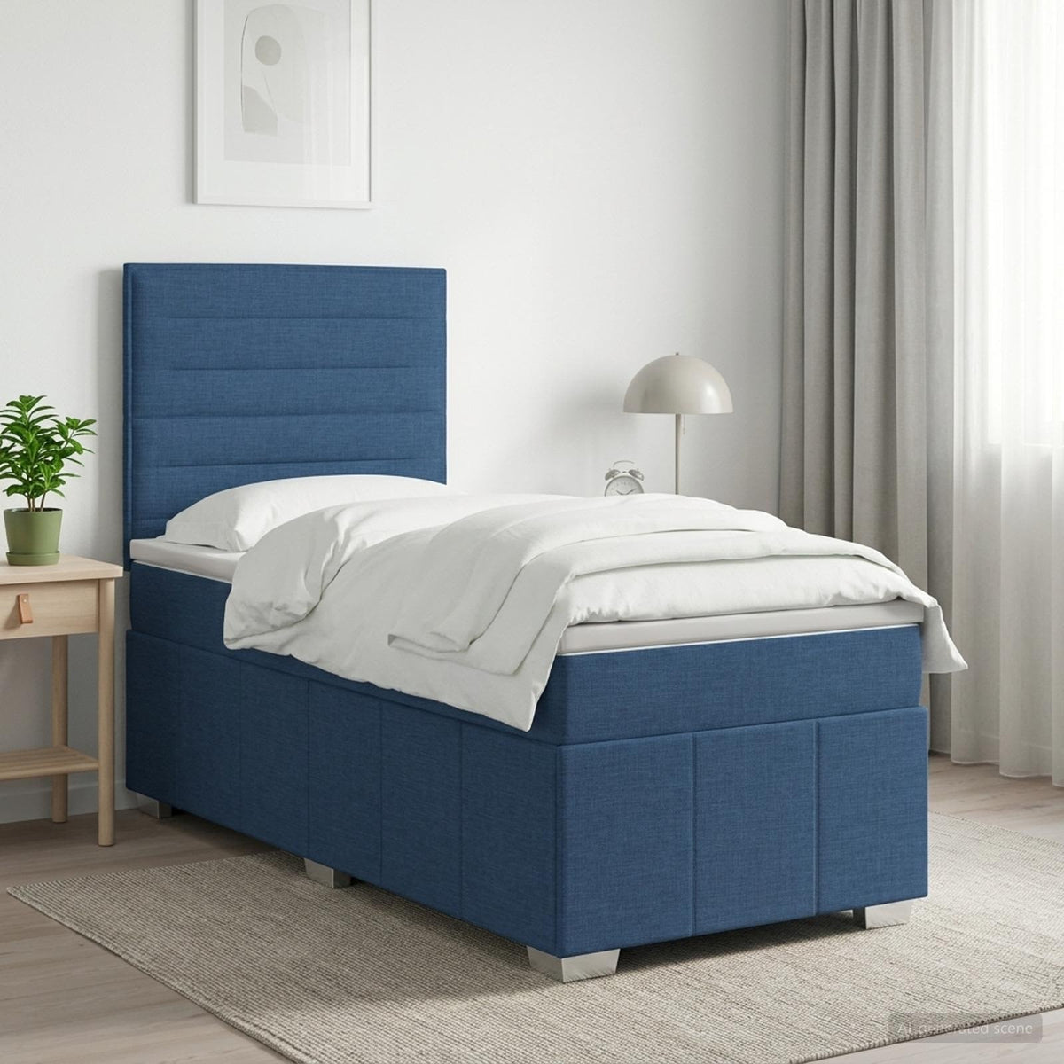 Boxspringbed met matras met hoofdeinde Blauw 100 x 200 cm Stof is nu te koop bij PeponiXL, paradijselijk wonen!