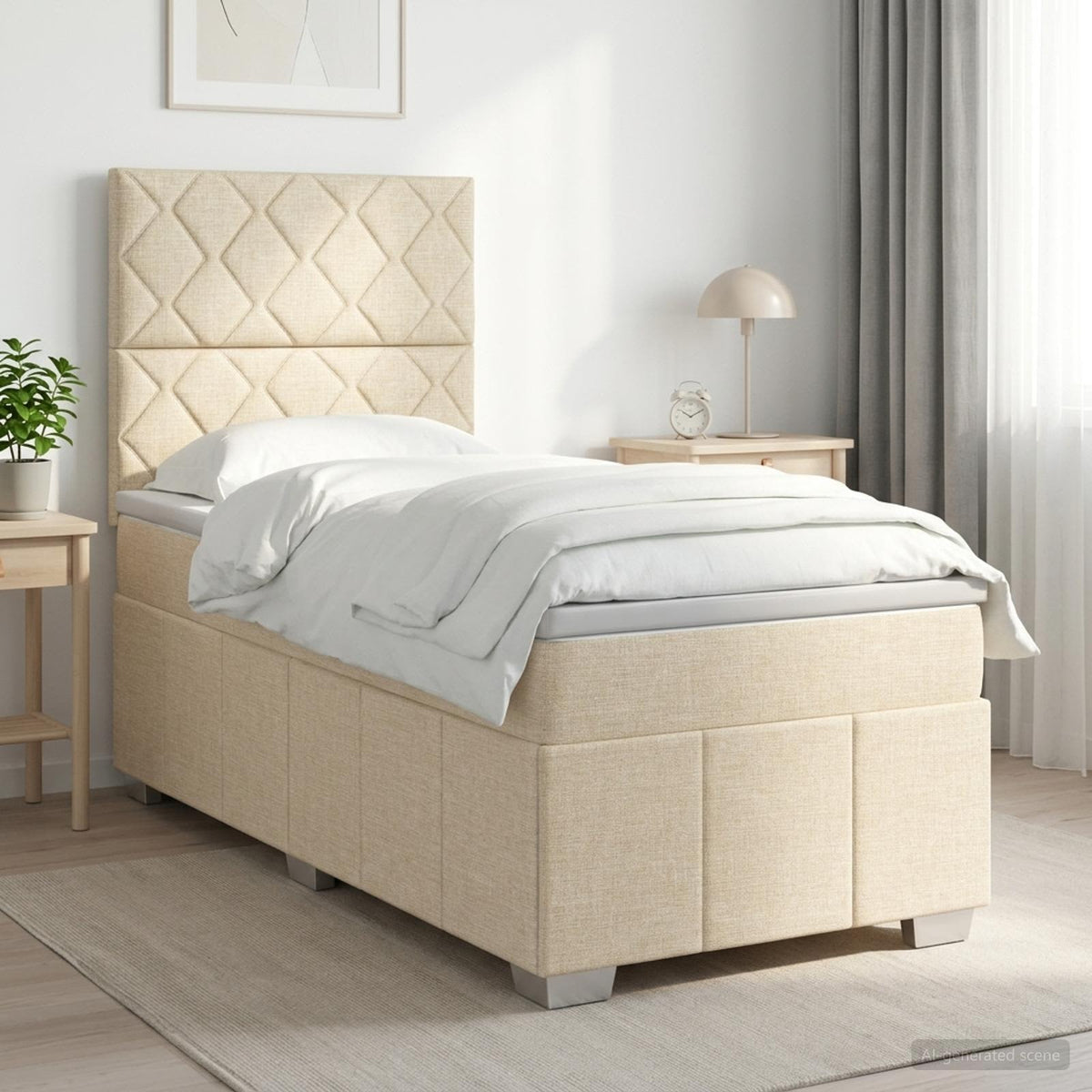Boxspringbed met matras Crèmekleurig 90 x 200 cm Stof is nu te koop bij PeponiXL, paradijselijk wonen!