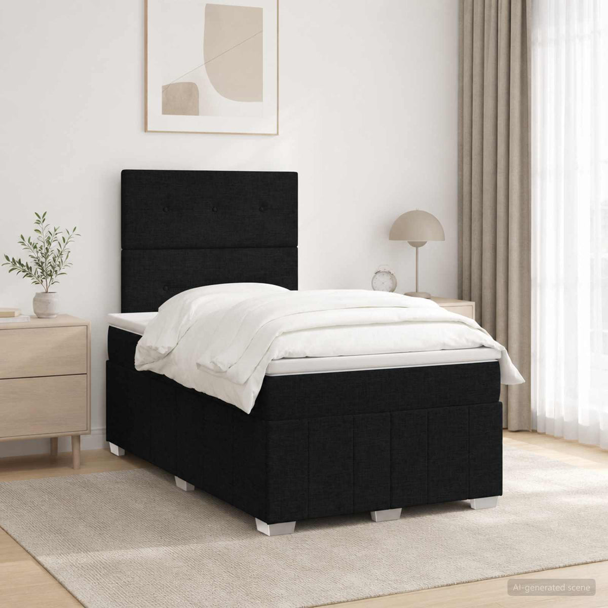 Boxspringbed met matras met hoofdeinde Zwart 120 x 190 cm Stof is nu te koop bij PeponiXL, paradijselijk wonen!