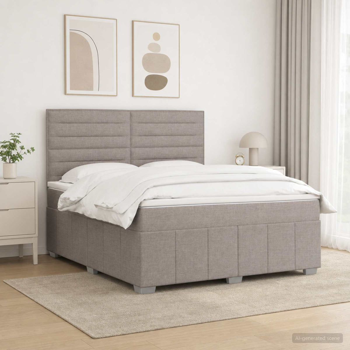 Boxspringbed met matras met hoofdeinde Taupe 180 x 200 cm Stof is nu te koop bij PeponiXL, paradijselijk wonen!