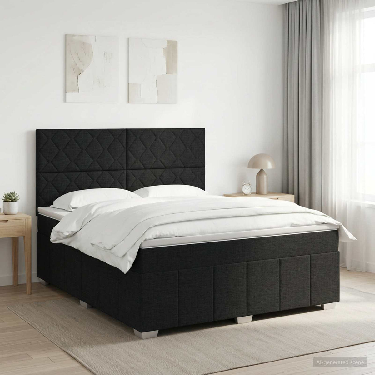 Boxspringbed met matras met hoofdeinde Zwart 140 x 200 cm Stof is nu te koop bij PeponiXL, paradijselijk wonen!