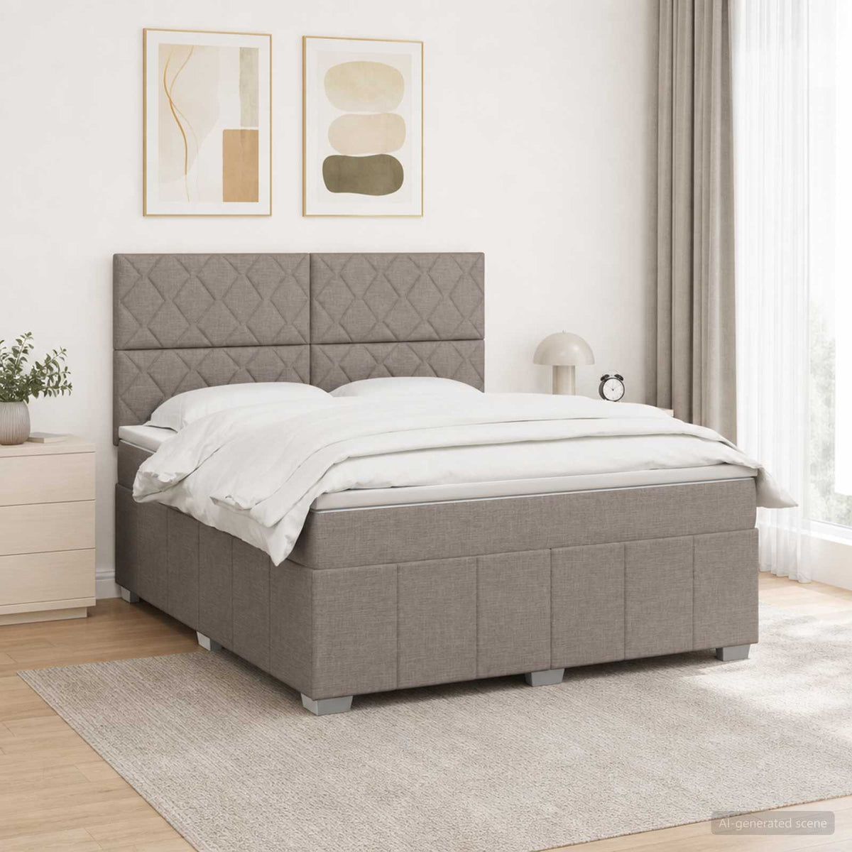 vidaXL Boxspringbed met matras met hoofdeinde Taupe 140 x 200 cm Stof