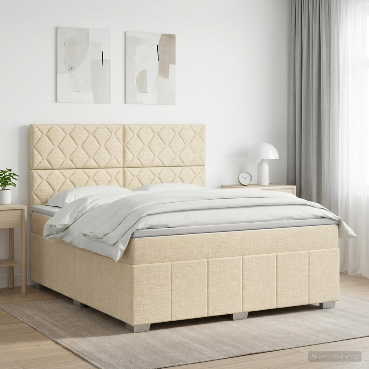 Boxspringbed met matras Crèmekleurig 140 x 200 cm Stof is nu te koop bij PeponiXL, paradijselijk wonen!
