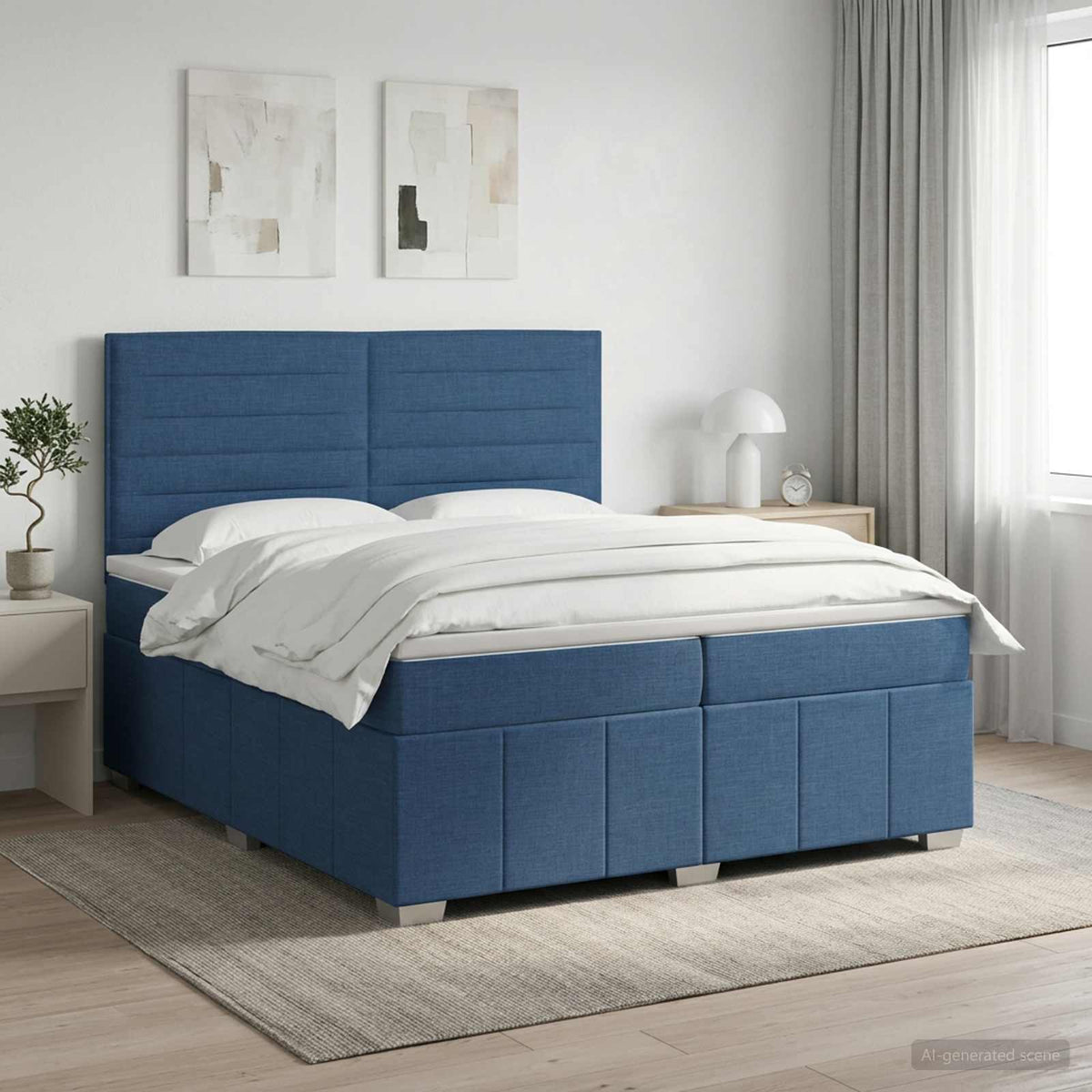Boxspringbed met matras met hoofdeinde Blauw 200 x 200 cm Stof is nu te koop bij PeponiXL, paradijselijk wonen!