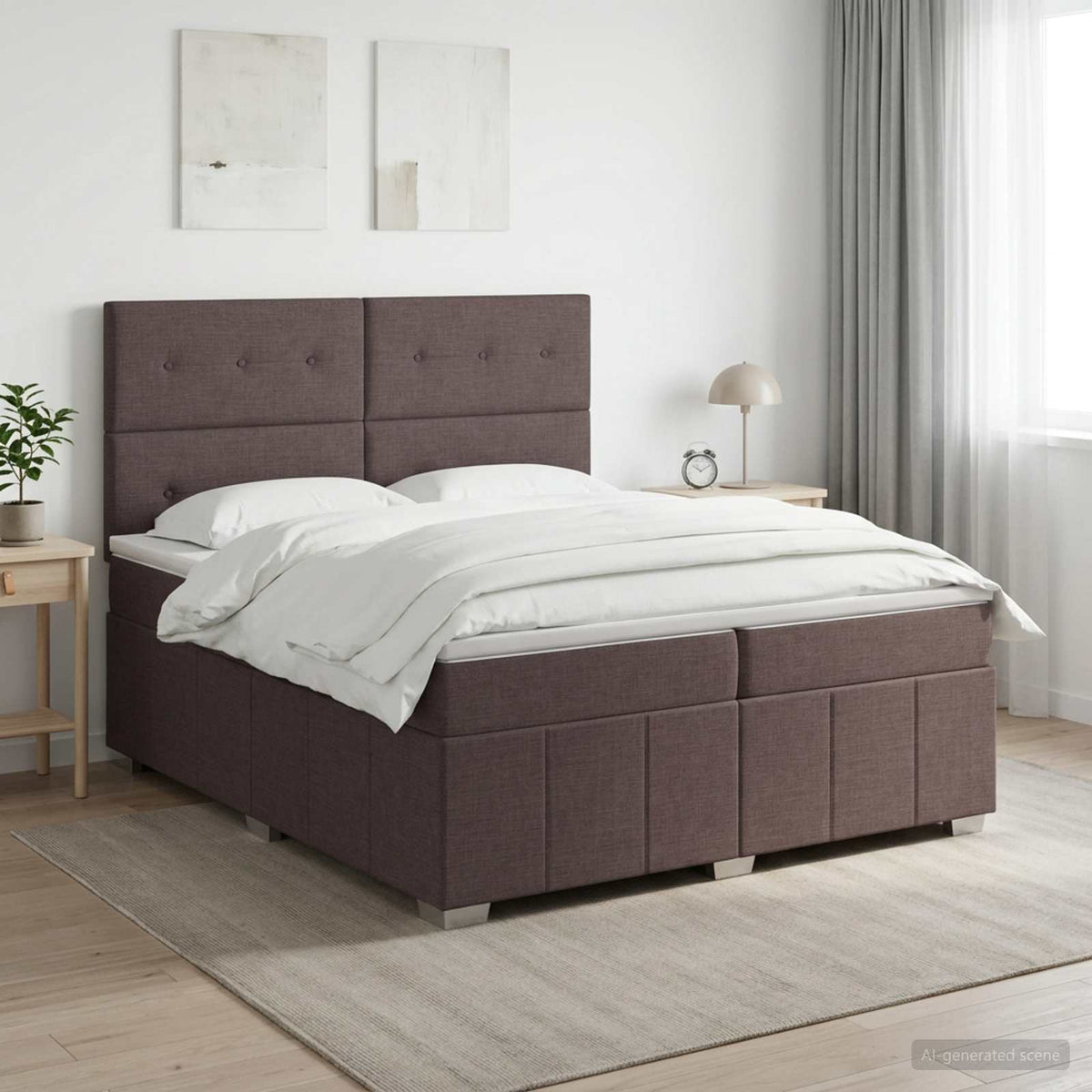 vidaXL Boxspringbed met matras Donkerbruin 200 x 200 cm Stof